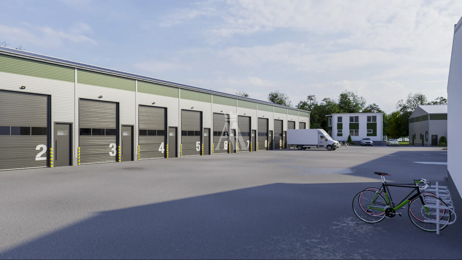 Hala - D Je výrobná a skladová hala rozdelená na 11 sekcií. Rozloha sekcie je 75m² (5m x 15m).