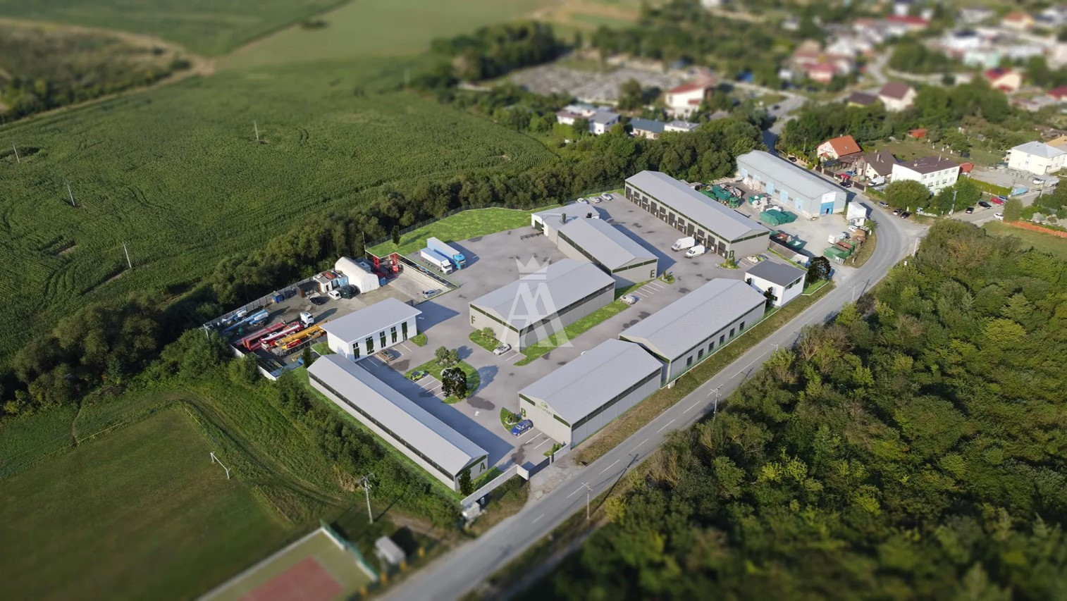 Výrobná a skladová hala Hala - E Je výrobná a skladová hala rozdelená na 6 sekcií. Rozloha sekcie je 75m² (5m x 15m).